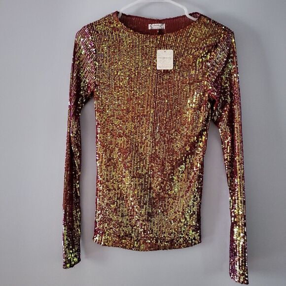 Free People Gold Rush Long Sleeve in Wine Combo Size XS - Picture 4 of 6